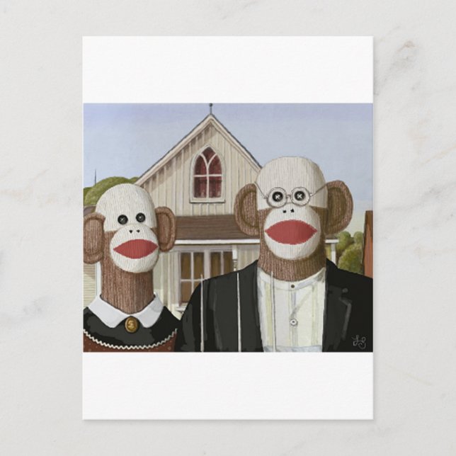 American Gothic Sock Monkeys Postcard (Front)