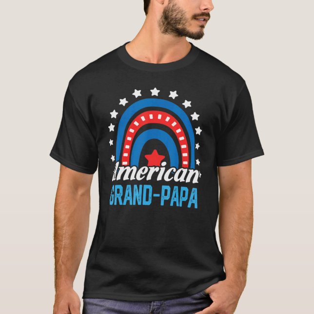 American Grand Papa Rainbow Usa Flag 4th Of July P T-Shirt (Front)