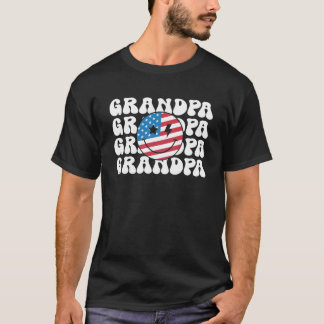 American Grandpa Retro Groovy 4th of July Smile Fa T-Shirt