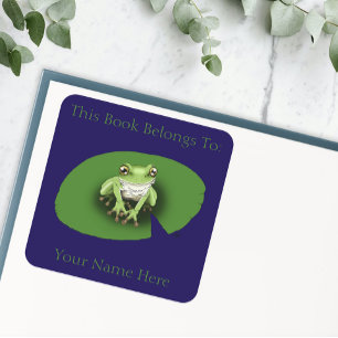 American Green Tree Frog Lily Pad Bookplate Square Sticker
