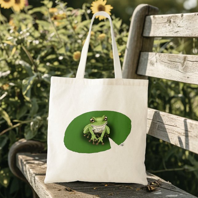 American Green Tree Frog Lily Pad Tote Bag (Creator Uploaded)