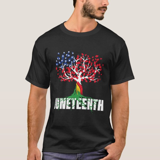 American Grown African Root Tree Juneteenth Black  T-Shirt (Front)