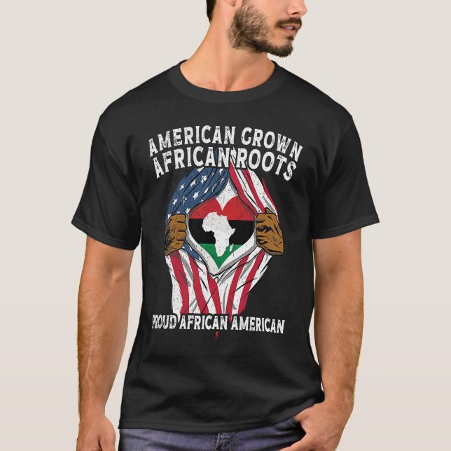 American Grown African Roots USA African Flag Patr T-Shirt (Front)