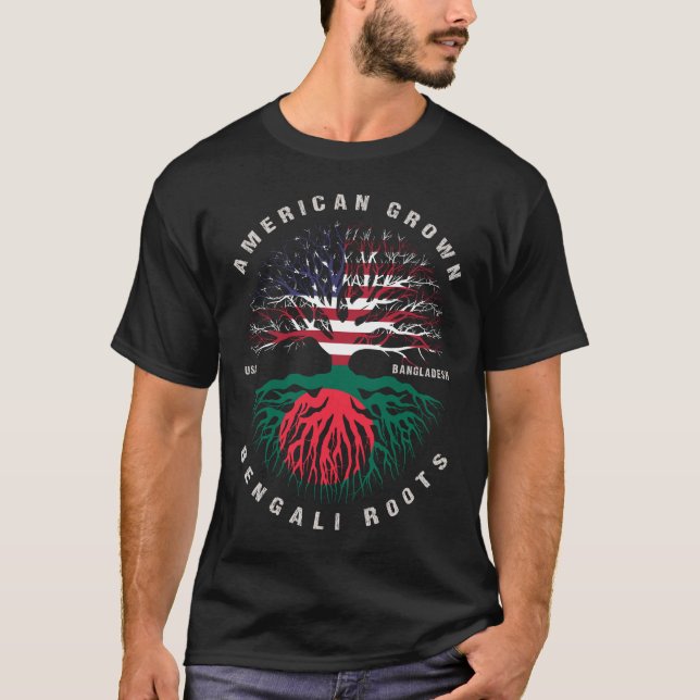 American Grown Bengali Roots Bangladesh Flag T-Shi T-Shirt (Front)