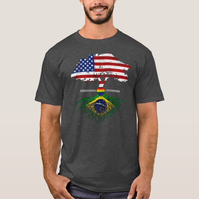 American Grown Brazilian Roots Gay Heart LGBT T-Shirt (Front)