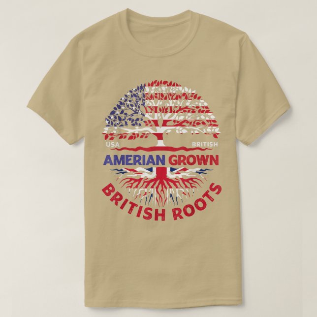 American Grown British Roots British Flag Usa Flag T-Shirt (Design Front)