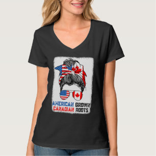 American Grown Canadian Roots Messy Bun Hair Canad T-Shirt