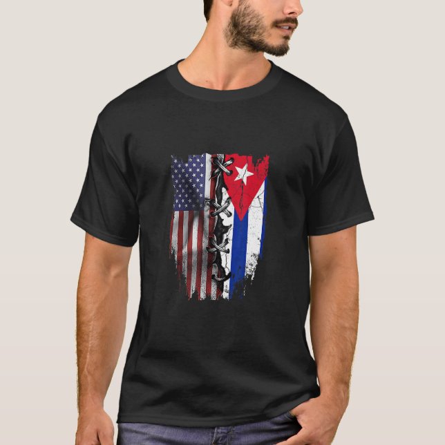American Grown Cuban Roots USA Cuba Flag T-Shirt (Front)