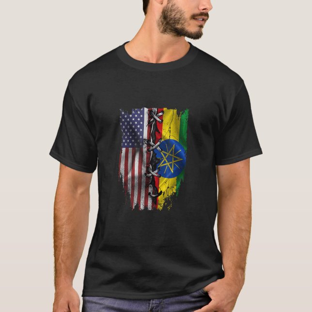 American Grown Ethiopian Roots USA Ethiopia Flag T-Shirt (Front)