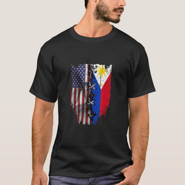 American Grown Filipino Roots USA Philippines Flag T-Shirt (Front)