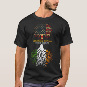 American Grown Irish Roots Ireland And Usa Flags  T-Shirt