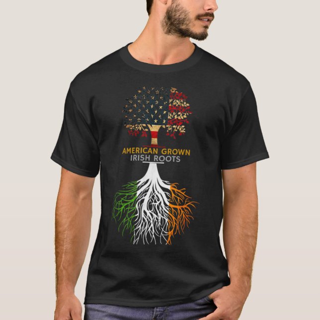 American Grown Irish Roots Ireland And Usa Flags  T-Shirt (Front)