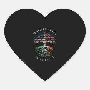 American Grown Irish Roots Ireland Flag Vintage Gr Heart Sticker