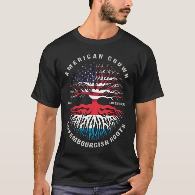 American Grown Luxembourgish Roots Luxembourg Flag T-Shirt (Front)