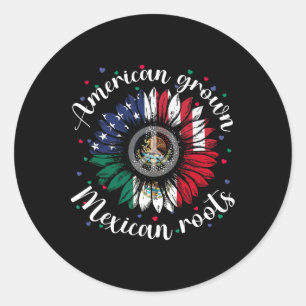 American Grown Mexican Roots Cinco De Mayo Sunflow Classic Round Sticker