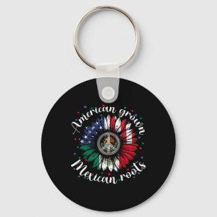 American Grown Mexican Roots Cinco De Mayo Sunflow Key Ring