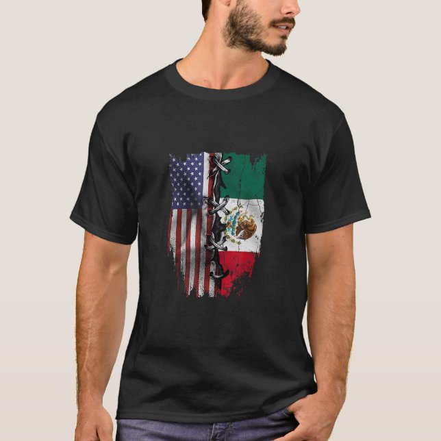 American Grown Mexican Roots USA Mexico Flag T-Shirt (Front)