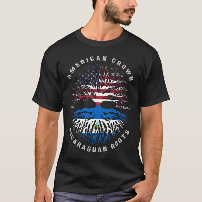 American Grown Nicaraguan Roots Nicaragua Flag T-Shirt (Front)