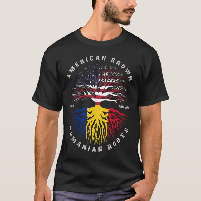 American Grown Romanian Roots Romania Flag T-Shirt (Front)