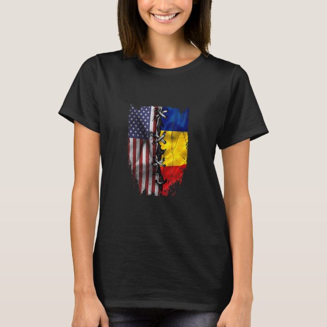American Grown Romanian Roots USA Romania Flag T-Shirt (Front)