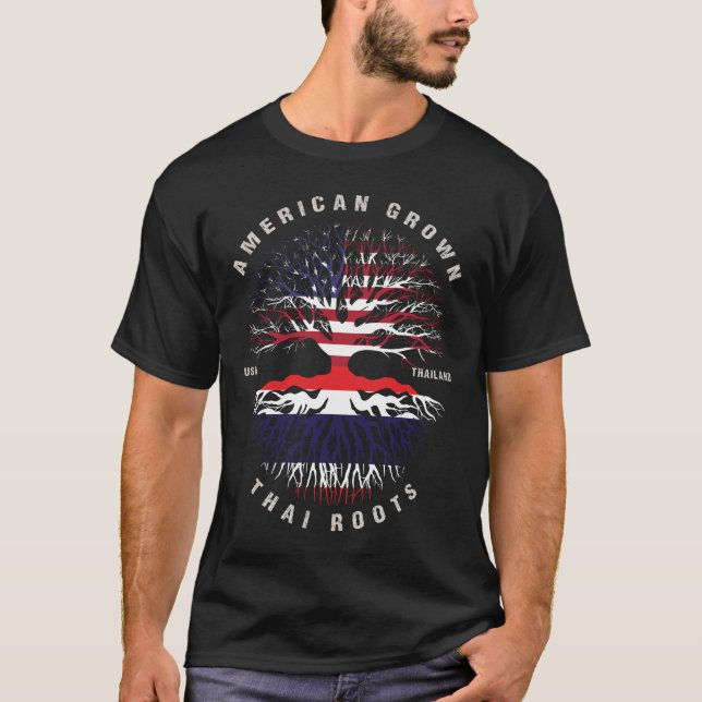 American Grown Thai Roots Thailand Flag T-Shirt (Front)