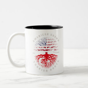 American Grown Turkish Roots Turkey Flag Two-Tone Coffee Mug