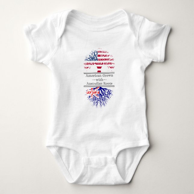 American Grown With Australian Roots Great Gift Baby Bodysuit (Front)