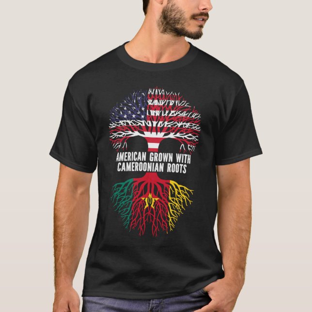 American Grown with Cameroonian Roots USA Flag T-Shirt (Front)