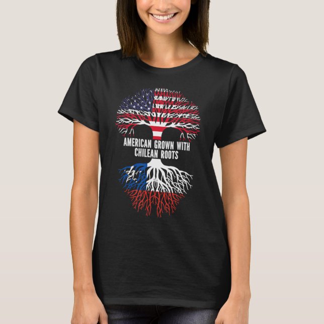 American Grown with Chilean Roots USA Flag T-Shirt (Front)