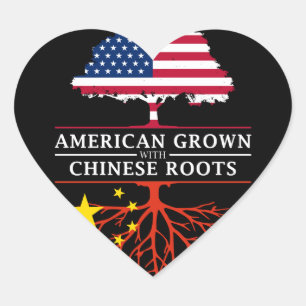 American Grown with Chinese Roots China Design Heart Sticker