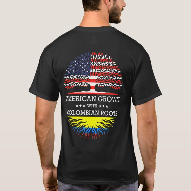 American Grown With Colombian Roots Usa Flag T-Shirt (Back)