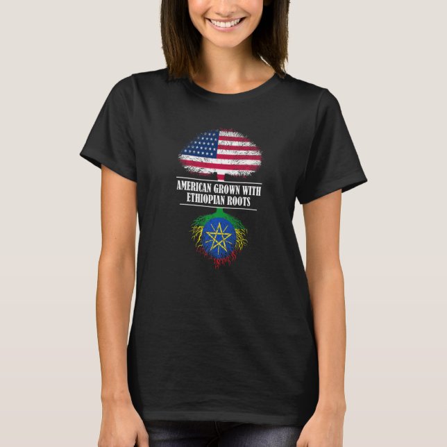 American Grown With Ethiopian Roots Flag Country T-Shirt (Front)