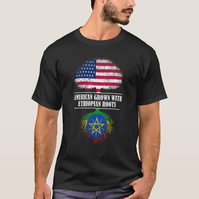 American Grown With Ethiopian Roots Flag Country T-Shirt (Front)