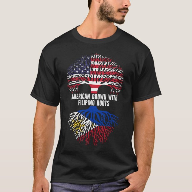 American Grown with FIlipino Roots USA Flag T-Shirt (Front)