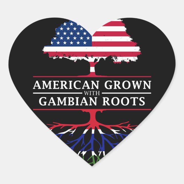 American Grown with Gambian Roots   Gambia Design Heart Sticker (Front)