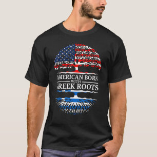 American Grown With Greek Roots Usa Flag Tree Gree T-Shirt