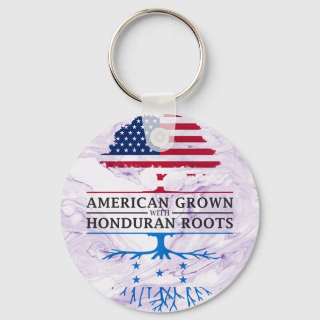 American Grown with Honduran Roots Marble Style Key Ring (Front)