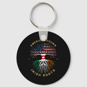 American Grown With Irish Roots Tree Usa Flag Uniq Key Ring