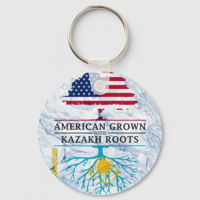 American Grown with Kazakh Roots Marble Style Key Ring (Front)