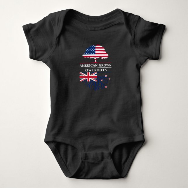 American Grown with Kiwi Roots   New Zealand Baby Bodysuit (Front)