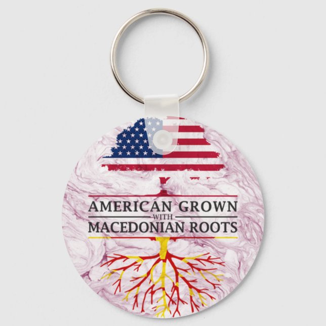 American Grown with Macedonian Roots Marble Style Key Ring (Front)
