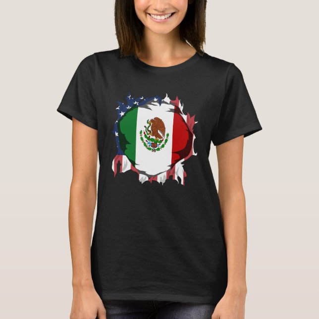 American Grown with Mexican Roots Flag T-Shirt (Front)