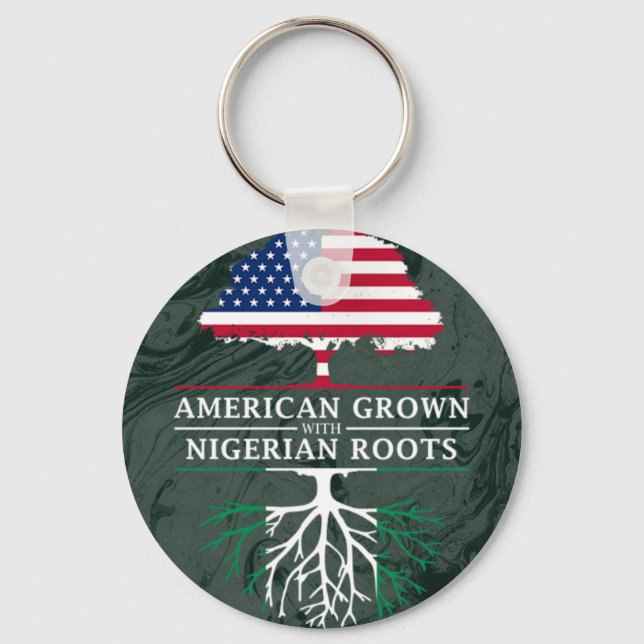 American Grown with Nigerian Roots Marble Style Key Ring (Front)