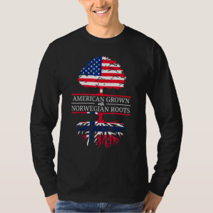 American Grown With Norwegian Roots Usa Flag Tree  T-Shirt