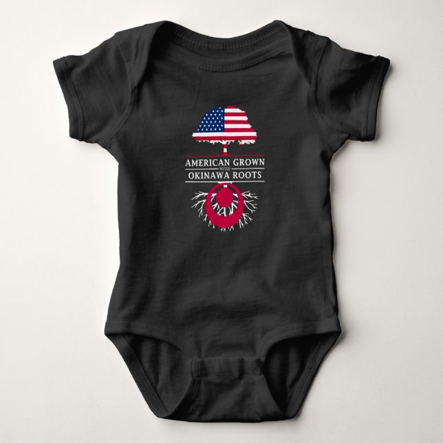 American Grown with Okinawa Roots   Japan Design Baby Bodysuit (Front)