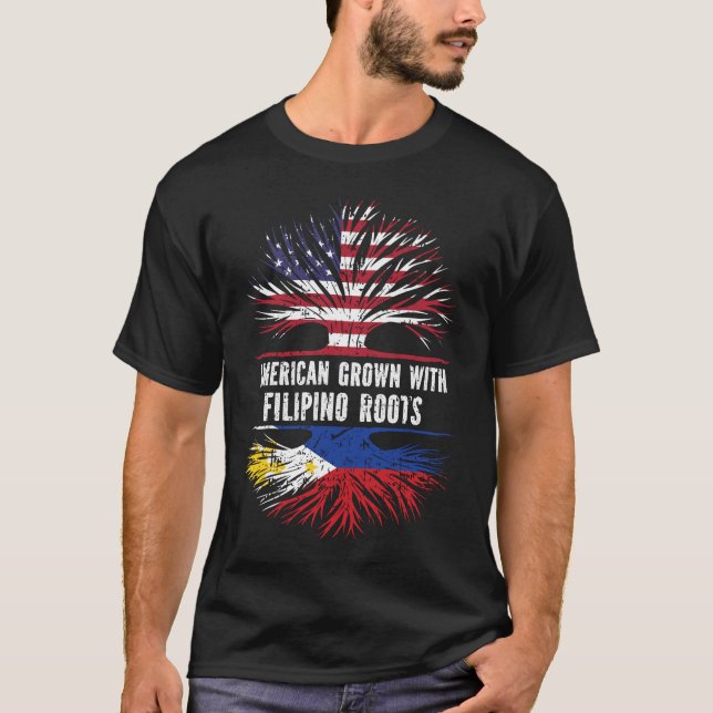 American Grown with Philippine Roots USA Flag T-Shirt (Front)