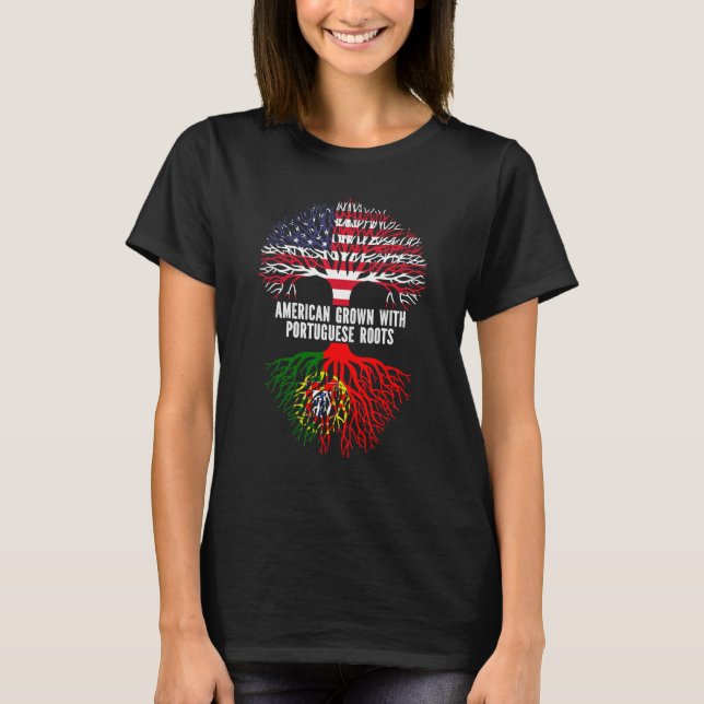 American Grown with Portuguese Roots USA Flag T-Shirt (Front)