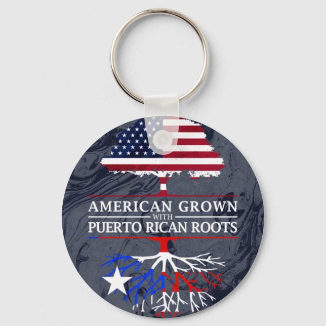 American Grown with Puerto Rican Roots Marble Key Ring (Front)