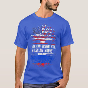 American Grown with Russian Roots USA Flag Russia T-Shirt