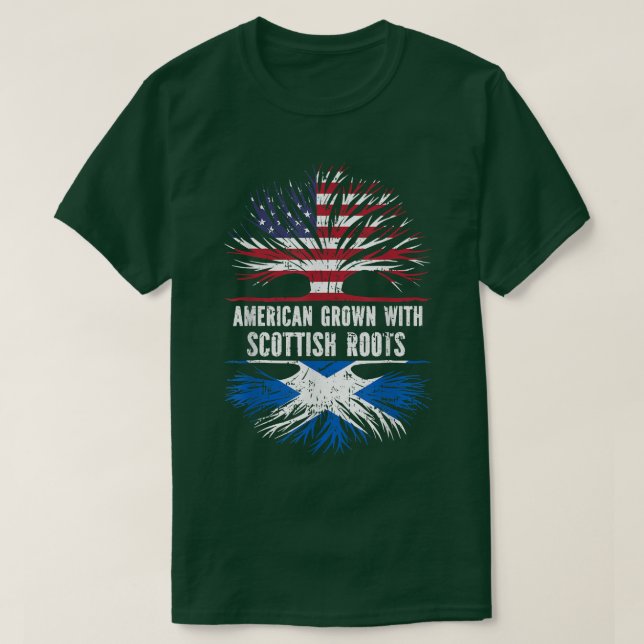 American Grown with Scottish Roots USA Flag Scotla T-Shirt (Design Front)